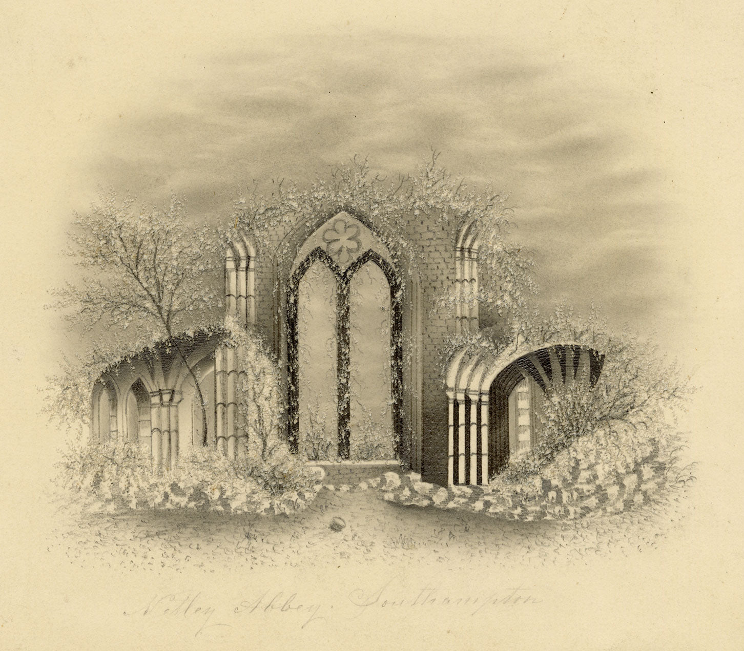 Abbazia di Netley, Southampton – Disegno originale a grafite del XIX secolo