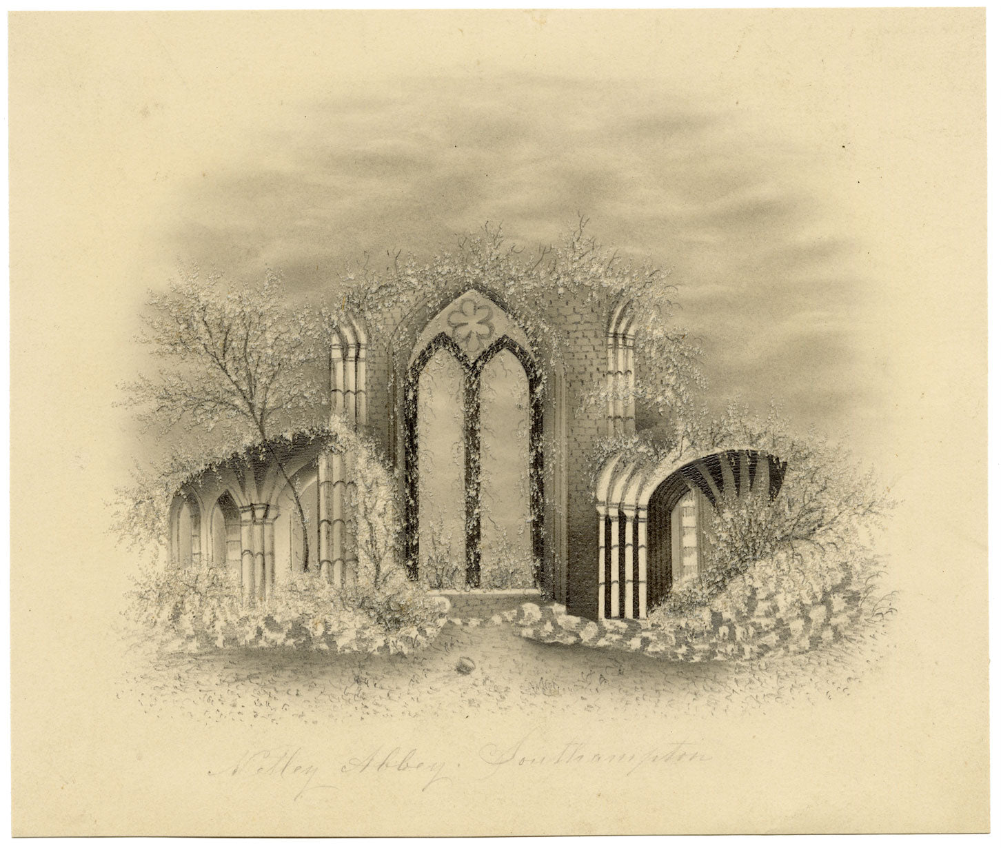 Abbazia di Netley, Southampton – Disegno originale a grafite del XIX secolo