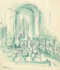 Robert Warren ARIBA, Church Wedding Congregation – 1948 pen & ink drawing