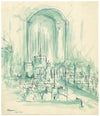 Robert Warren ARIBA, Church Wedding Congregation – 1948 pen & ink drawing