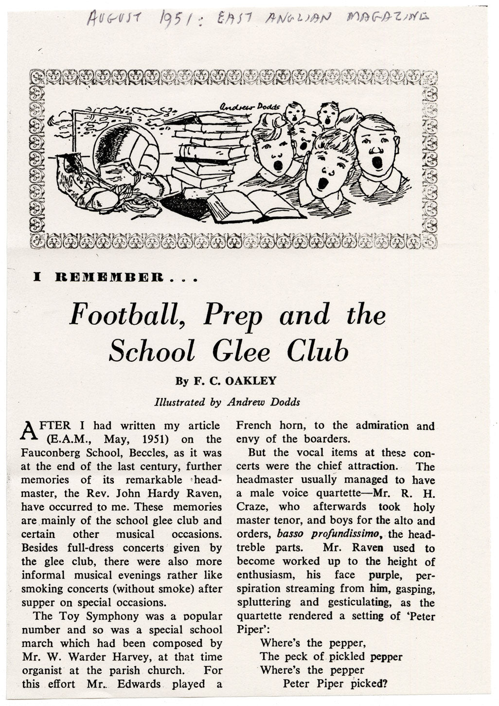 Andrew Dodds, Football, East Anglian Magazine – Original 1951 pen & ink drawing