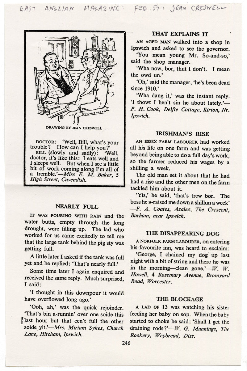 Jean Creswell, Dottore, East Anglian Magazine – Disegno originale a penna e inchiostro del 1957