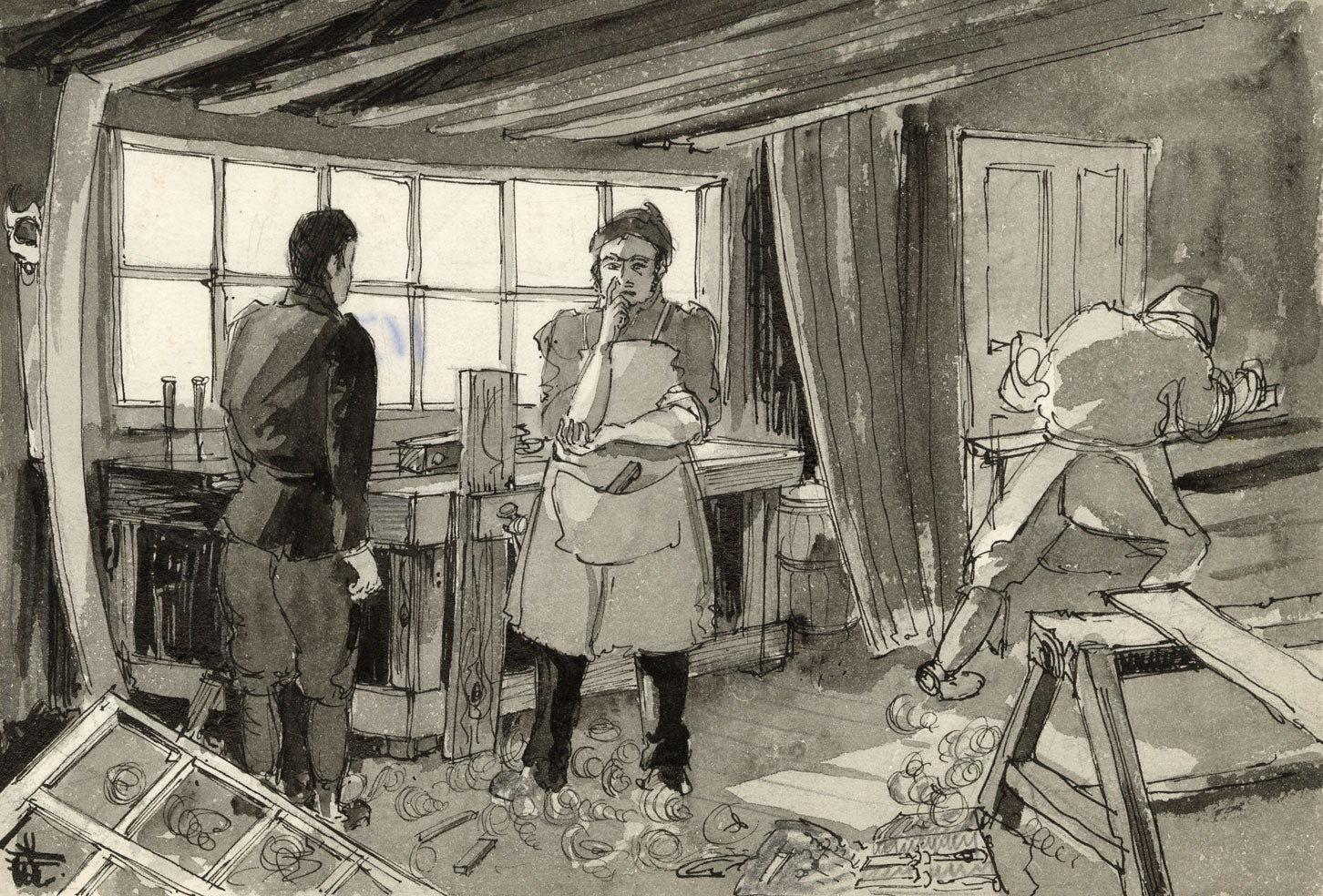 R.J. Rice, Carpenter, East Anglian Magazine – Original 1953 pen & ink drawing