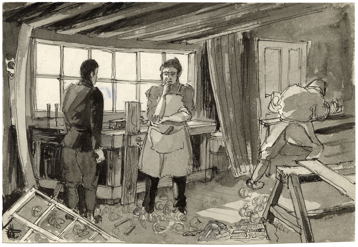 R.J. Rice, Carpenter, East Anglian Magazine – Original 1953 pen & ink drawing