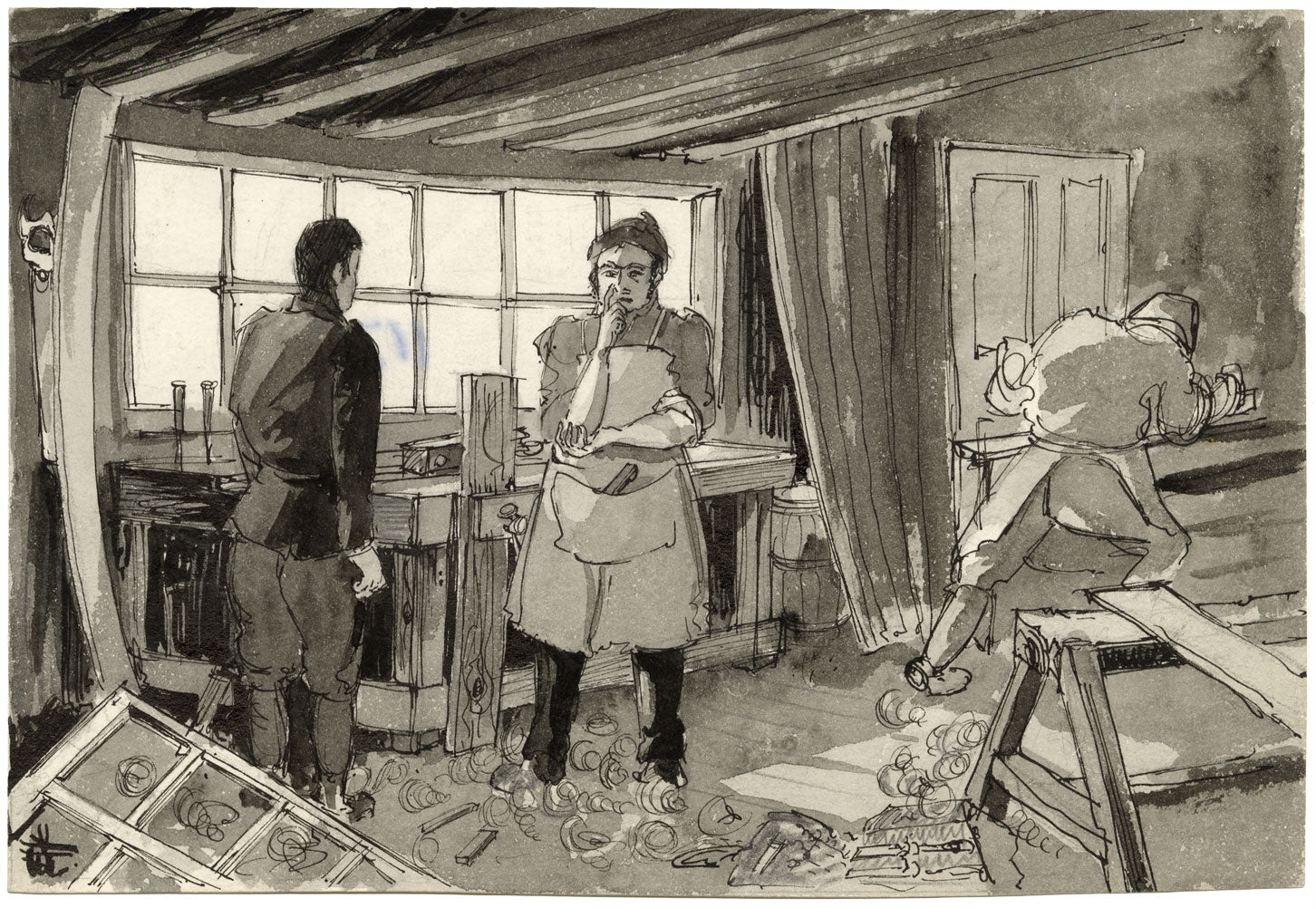 R.J. Rice, Carpenter, East Anglian Magazine – Original 1953 pen & ink drawing