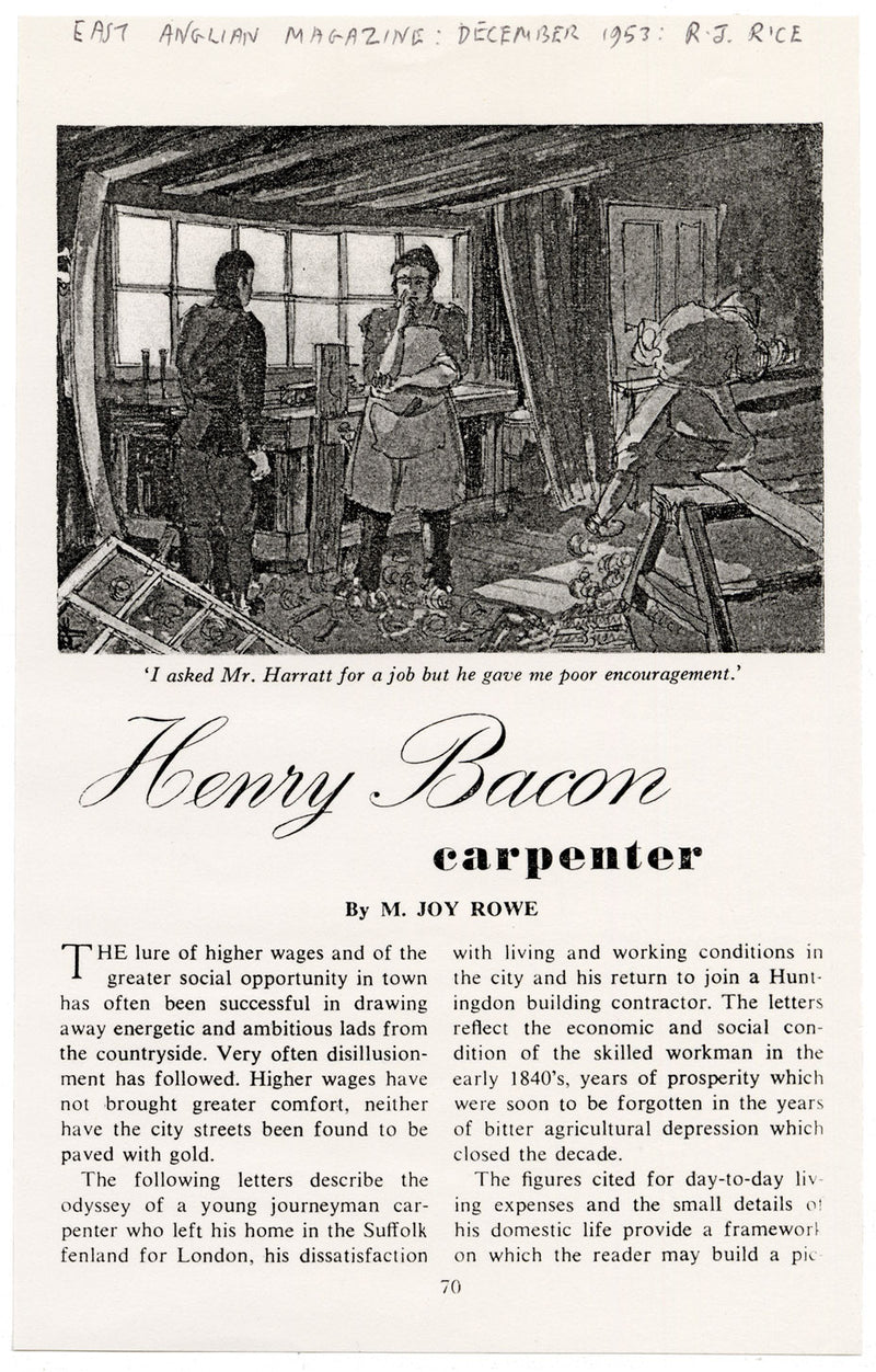 R.J. Rice, Carpenter, East Anglian Magazine – Original 1953 pen & ink drawing