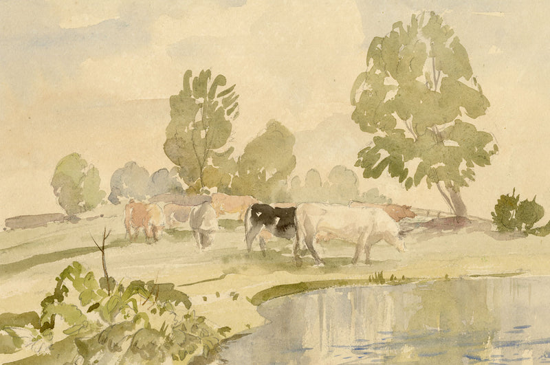Myles Tonks RI RBA, Pastoreo de ganado – Pintura de acuarela de principios del siglo XX