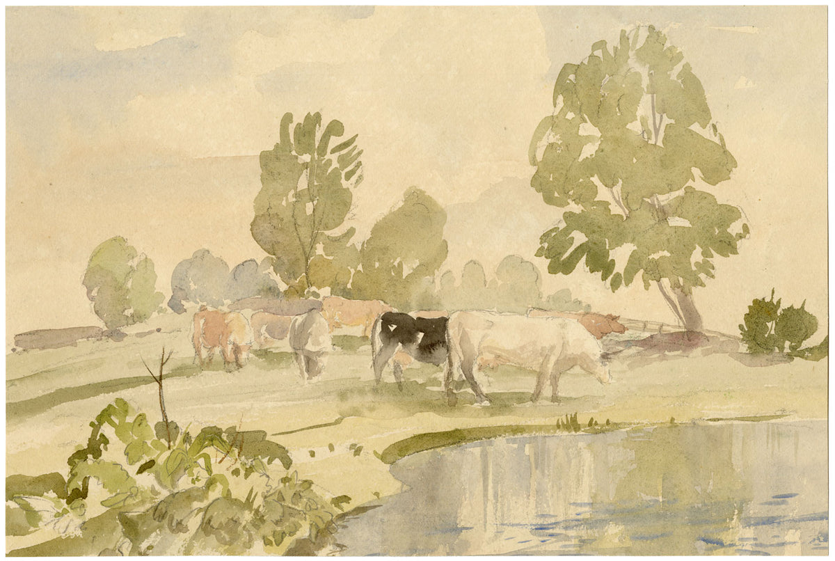 Myles Tonks RI RBA, Pascolo di bestiame – Acquerello di inizio XX secolo