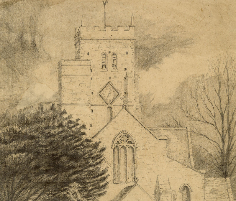 Cuddesdon Church, Oxfordshire – Original 19th-century graphite drawing