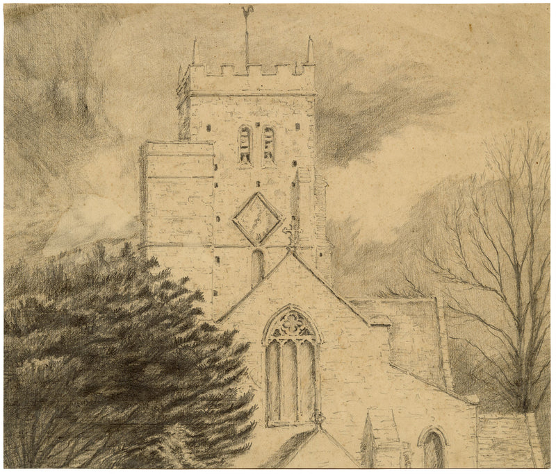 Cuddesdon Church, Oxfordshire – Original 19th-century graphite drawing