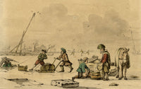 Winter Skating Scene after Vermeulen Anno 1700 – watercolour painting