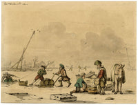 Winter Skating Scene after Vermeulen Anno 1700 – watercolour painting