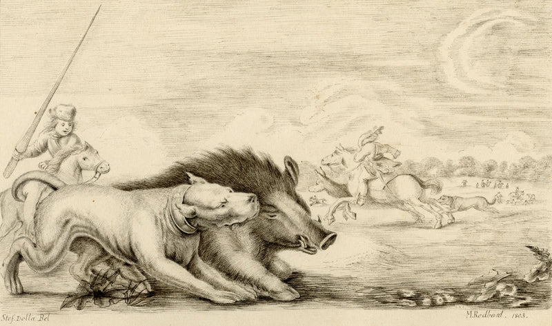 M. Rodbard da Stefano della Bella, Caccia al cinghiale – disegno a inchiostro del 1803