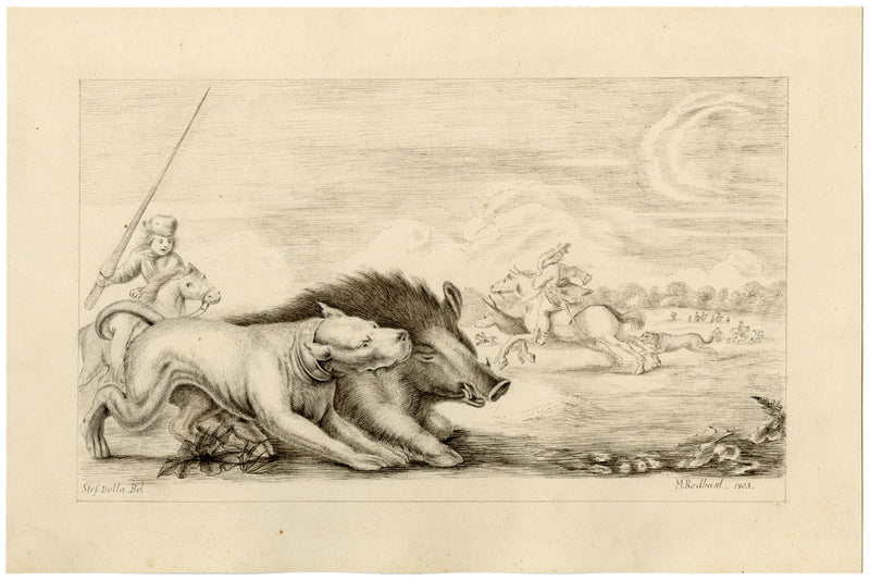 M. Rodbard da Stefano della Bella, Caccia al cinghiale – disegno a inchiostro del 1803