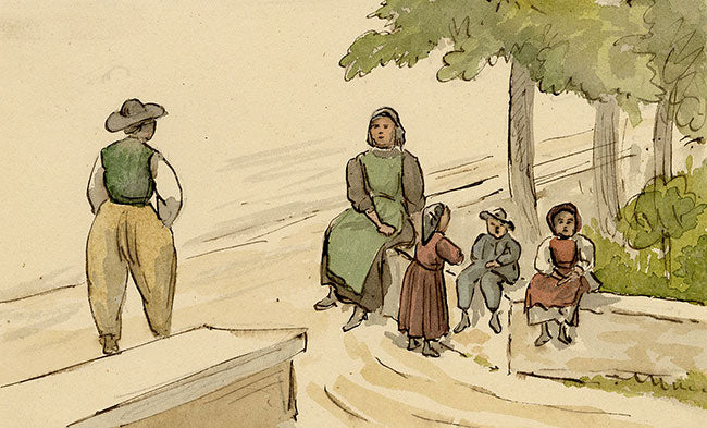 Attrib. Richard Doyle, Mother & Children, Cormayeur, Italy – 1877 watercolour