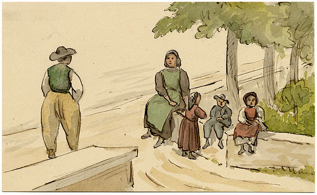 Attribuzione: Richard Doyle, Madre e figli, Cormayeur, Italia – acquerello del 1877