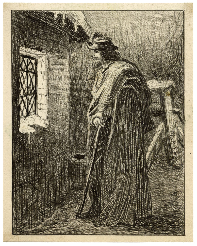 Marmaduke A. Langdale, Caminante mirando por la ventana – dibujo a pluma y tinta de 1866