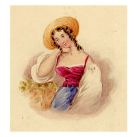 French Rustic Girl with Hat – Original 19th-century watercolour painting