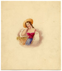 French Rustic Girl with Hat – Original 19th-century watercolour painting
