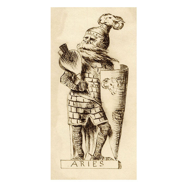 Pickford Robert Waller, Knight Aries Zodiac – Original 19th-century pen & ink drawing