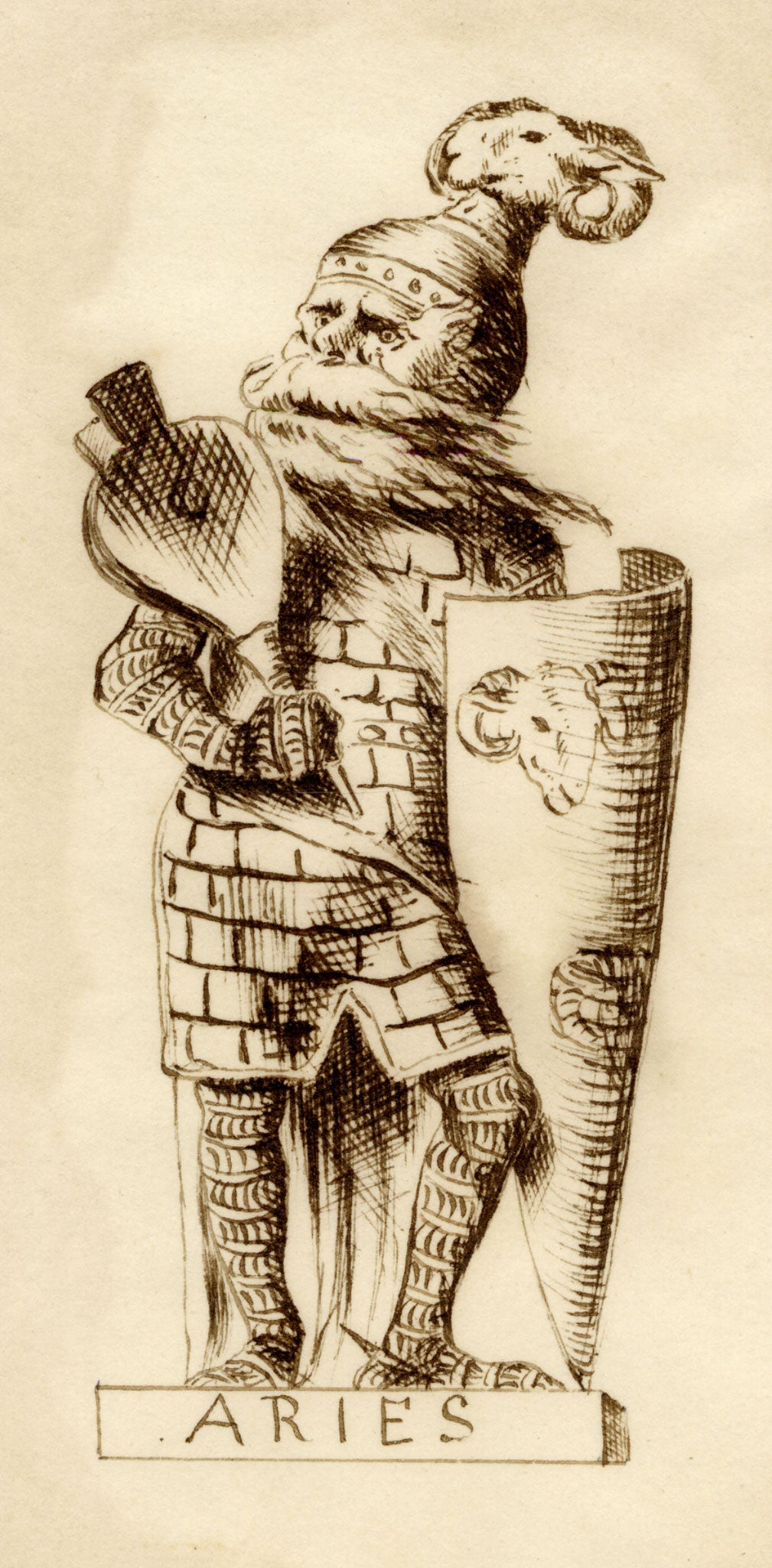 Pickford Robert Waller, Knight Aries Zodiac – Original 19th-century pen & ink drawing