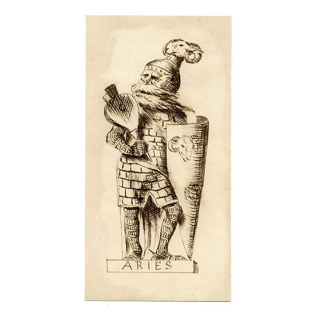 Pickford Robert Waller, Knight Aries Zodiac – Original 19th-century pen & ink drawing