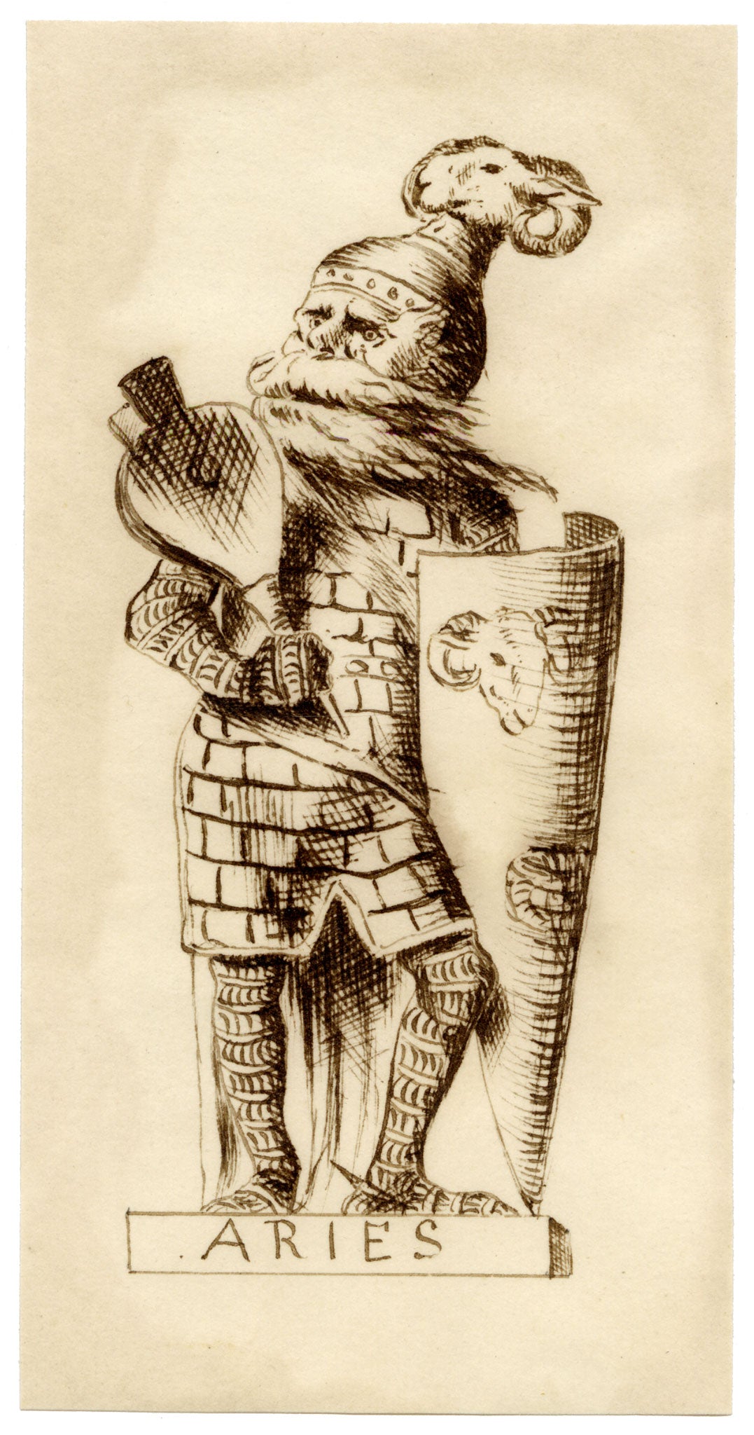 Pickford Robert Waller, Knight Aries Zodiac – Original 19th-century pen & ink drawing