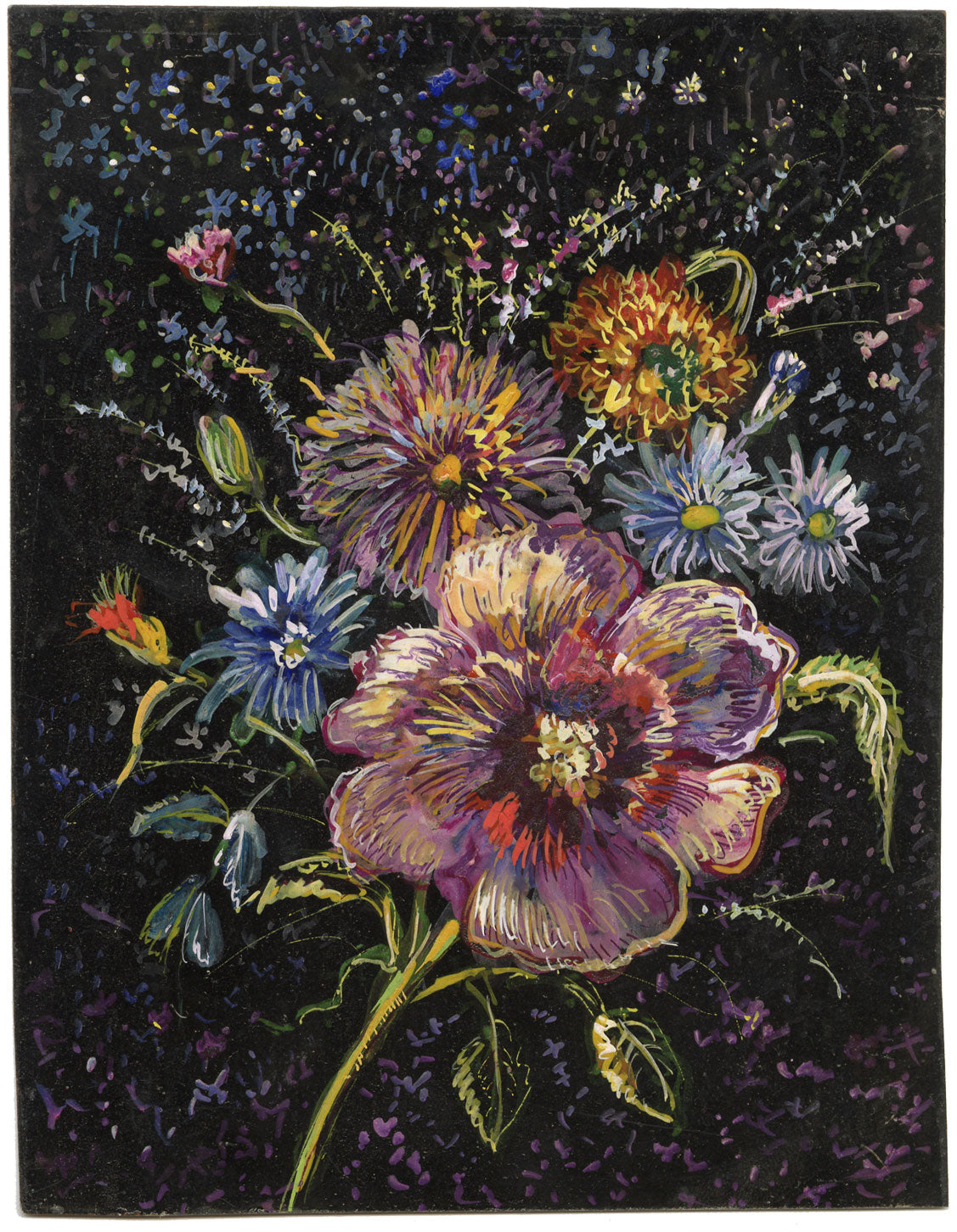 Gustave Bourgogne, Rose e margherite – Dipinto originale a guazzo della metà del XX secolo