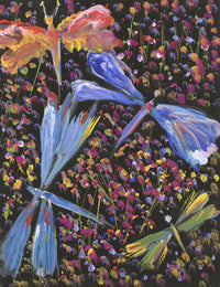 Gustave Bourgogne, Flowers and Dragonflies – Mid-20th-century gouache painting
