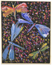 Gustave Bourgogne, Flowers and Dragonflies – Mid-20th-century gouache painting