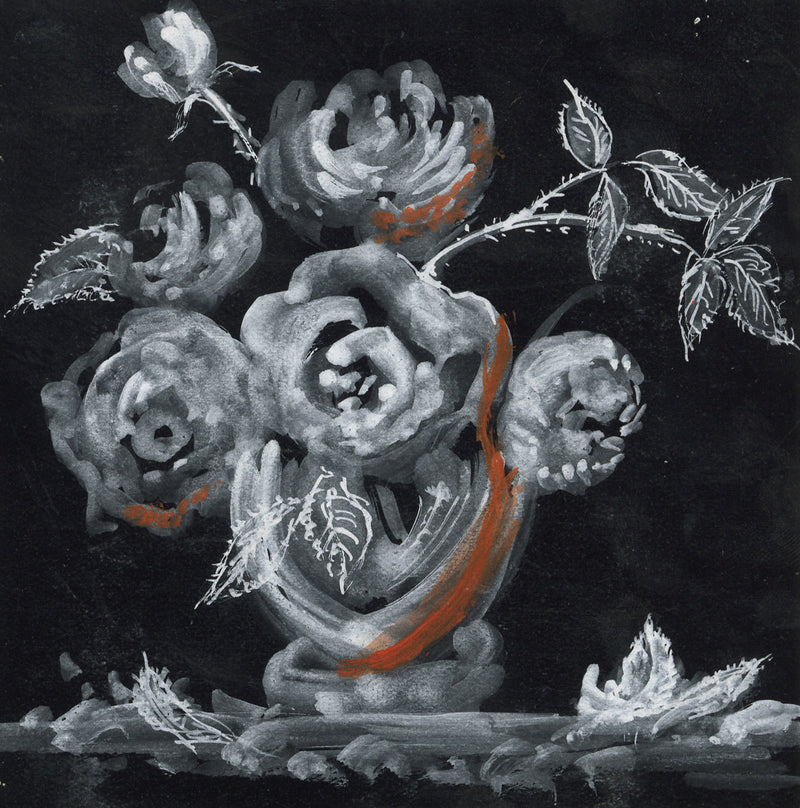 Gustave Bourgogne, Black and White Roses – Mid-20th-century gouache painting