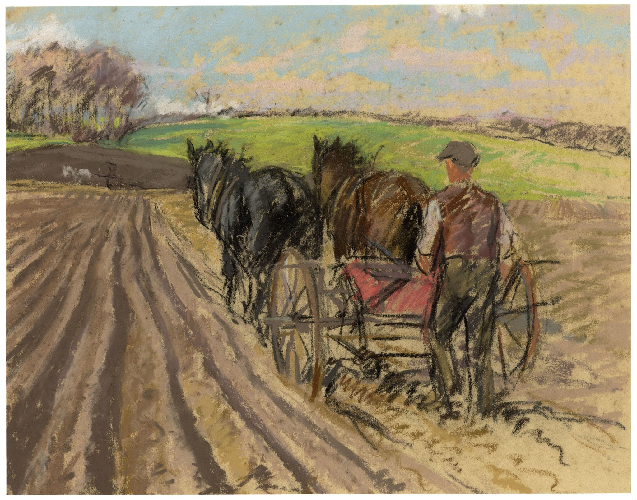 Alice Des Clayes ARCA Ploughman with Horses – 20th-century pastel drawing