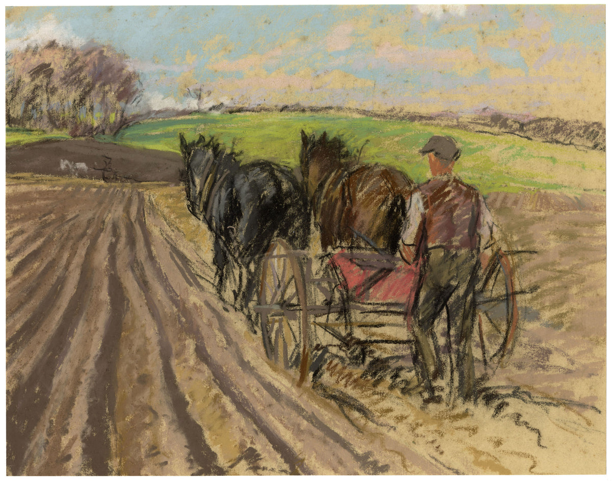 Alice Des Clayes ARCA Ploughman with Horses – 20th-century pastel drawing