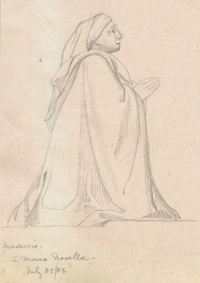 Donatore inginocchiato, Santissima Trinità di Masaccio – Disegno originale a grafite del XIX secolo