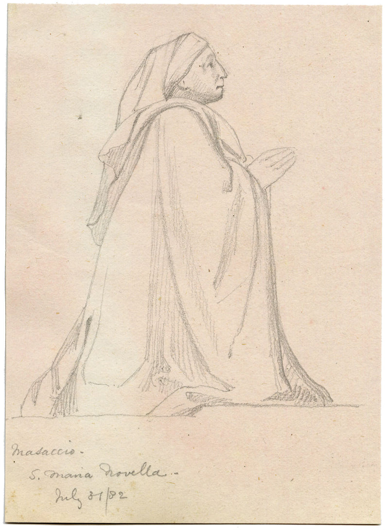 Donatore inginocchiato, Santissima Trinità di Masaccio – Disegno originale a grafite del XIX secolo