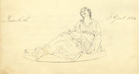 Mother & Child with Copperplate Poem, Elegy To Edward – 1834 Ink Drawing
