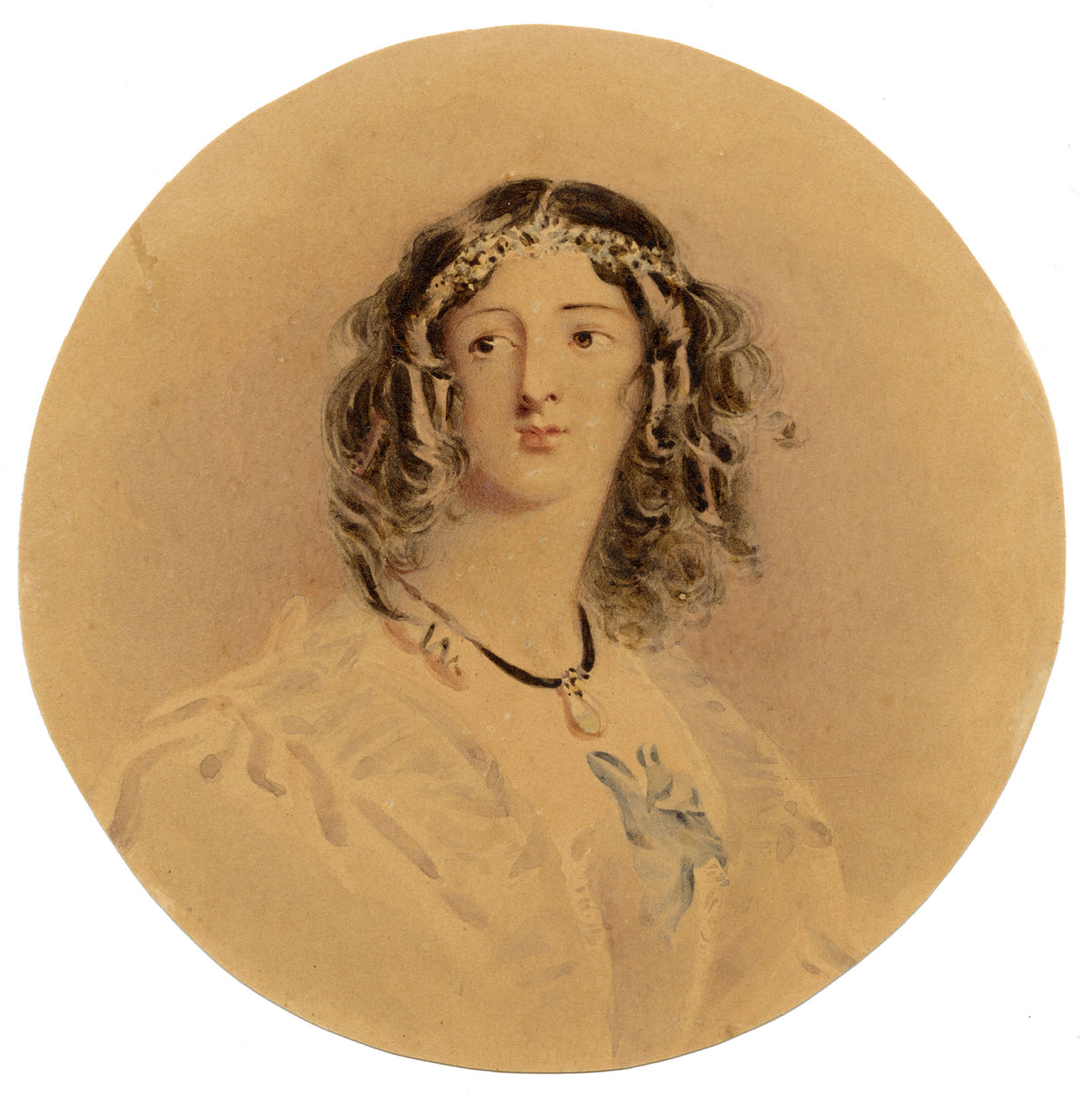 Portrait of  Walter Scott's Flora Mac-Ivor after Alfred Edward Chalon – c.1860s watercolour