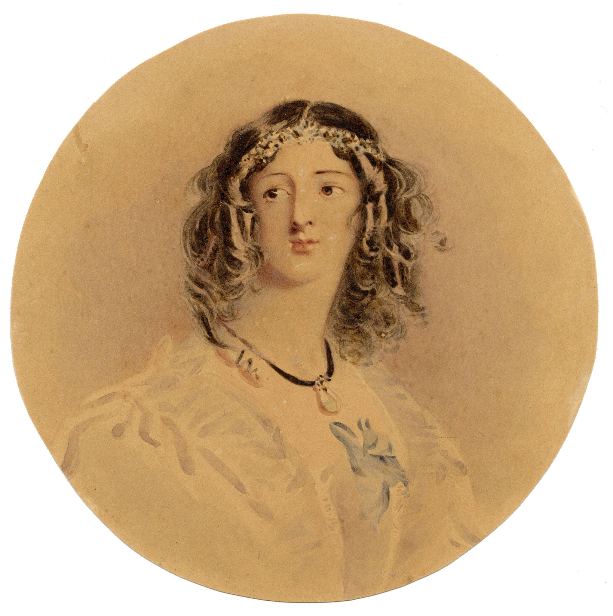 Portrait of  Walter Scott's Flora Mac-Ivor after Alfred Edward Chalon – c.1860s watercolour