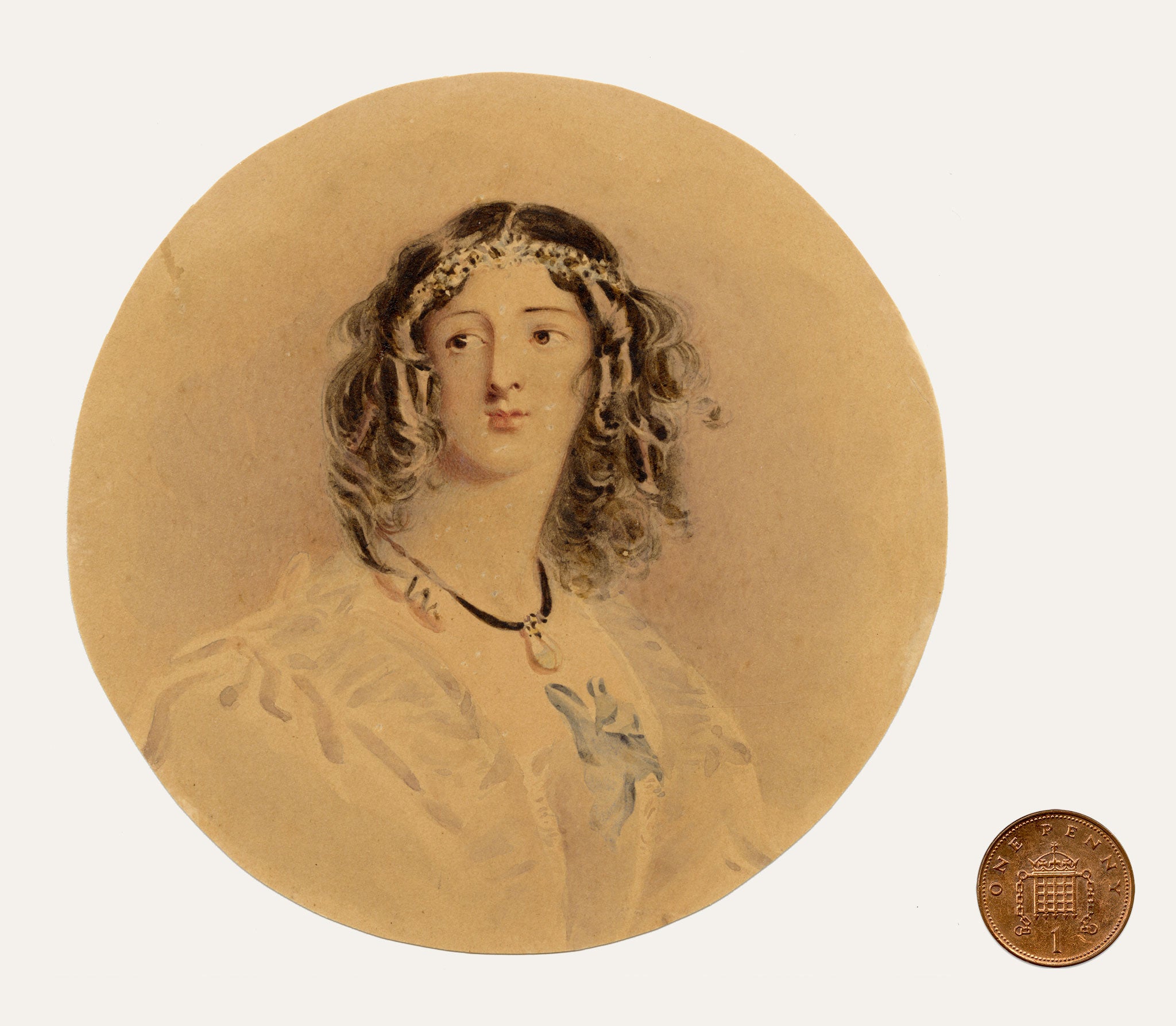 Portrait of  Walter Scott's Flora Mac-Ivor after Alfred Edward Chalon – c.1860s watercolour