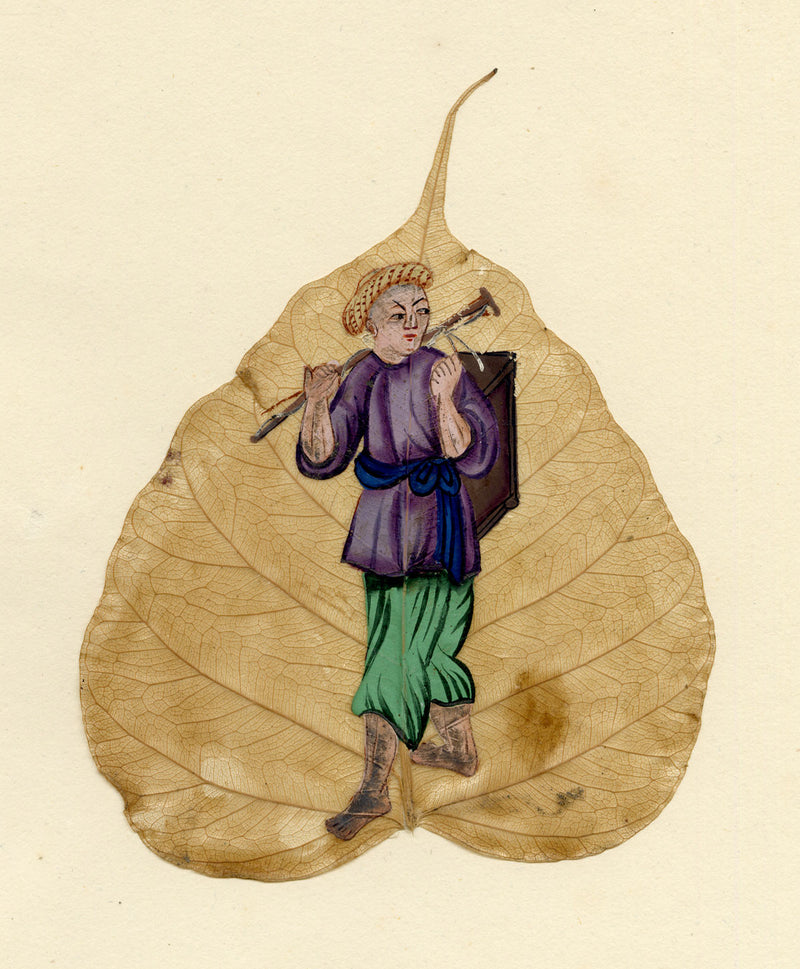 Antique 19th-century Chinese Peepal Leaf Painting – An Itinerant Merchant