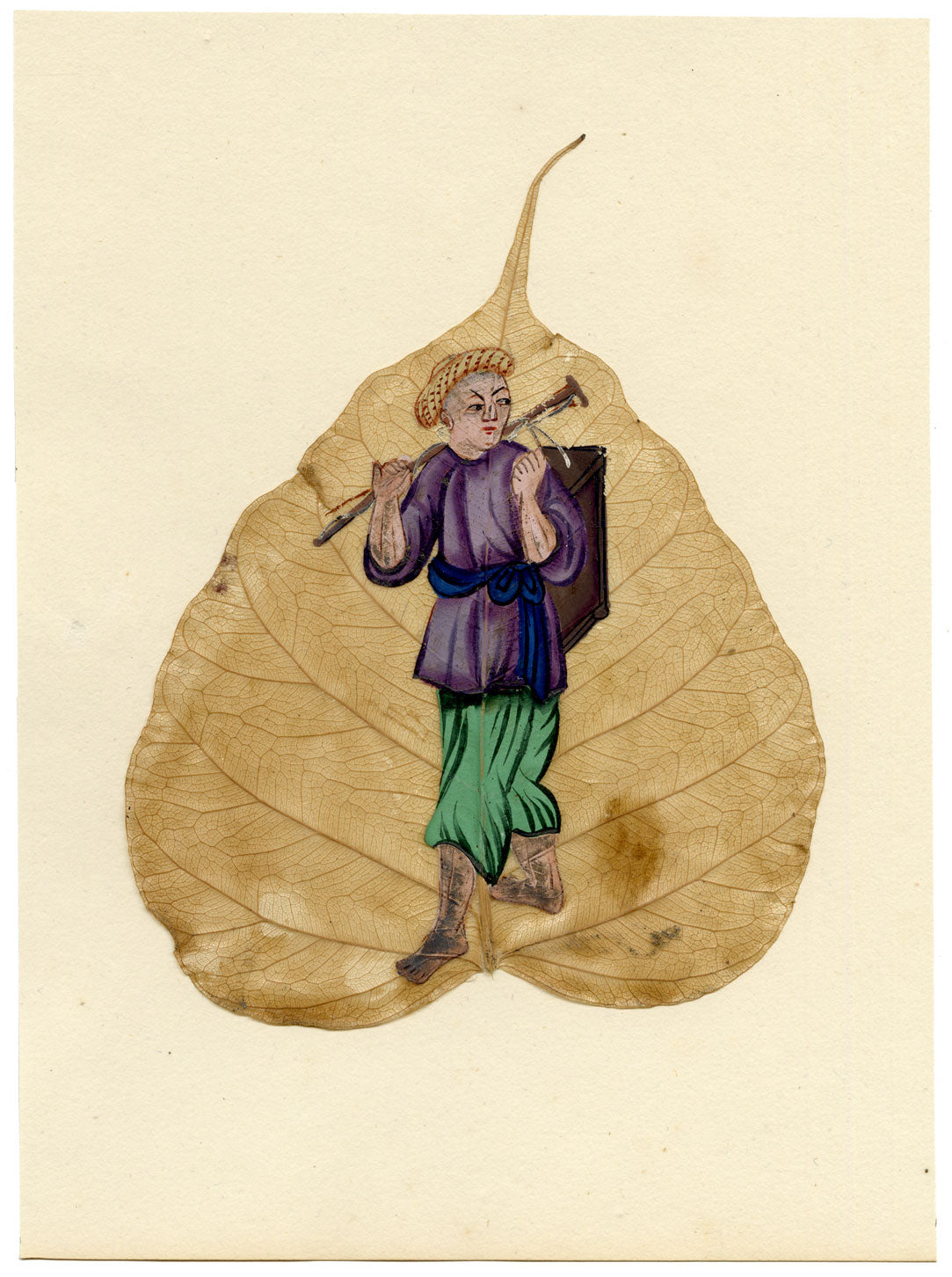 Antique 19th-century Chinese Peepal Leaf Painting – An Itinerant Merchant