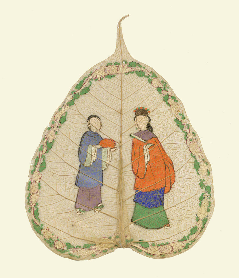 Antique 19th-century Chinese Peepal Leaf Painting – Qing Dynasty Imperial Lady