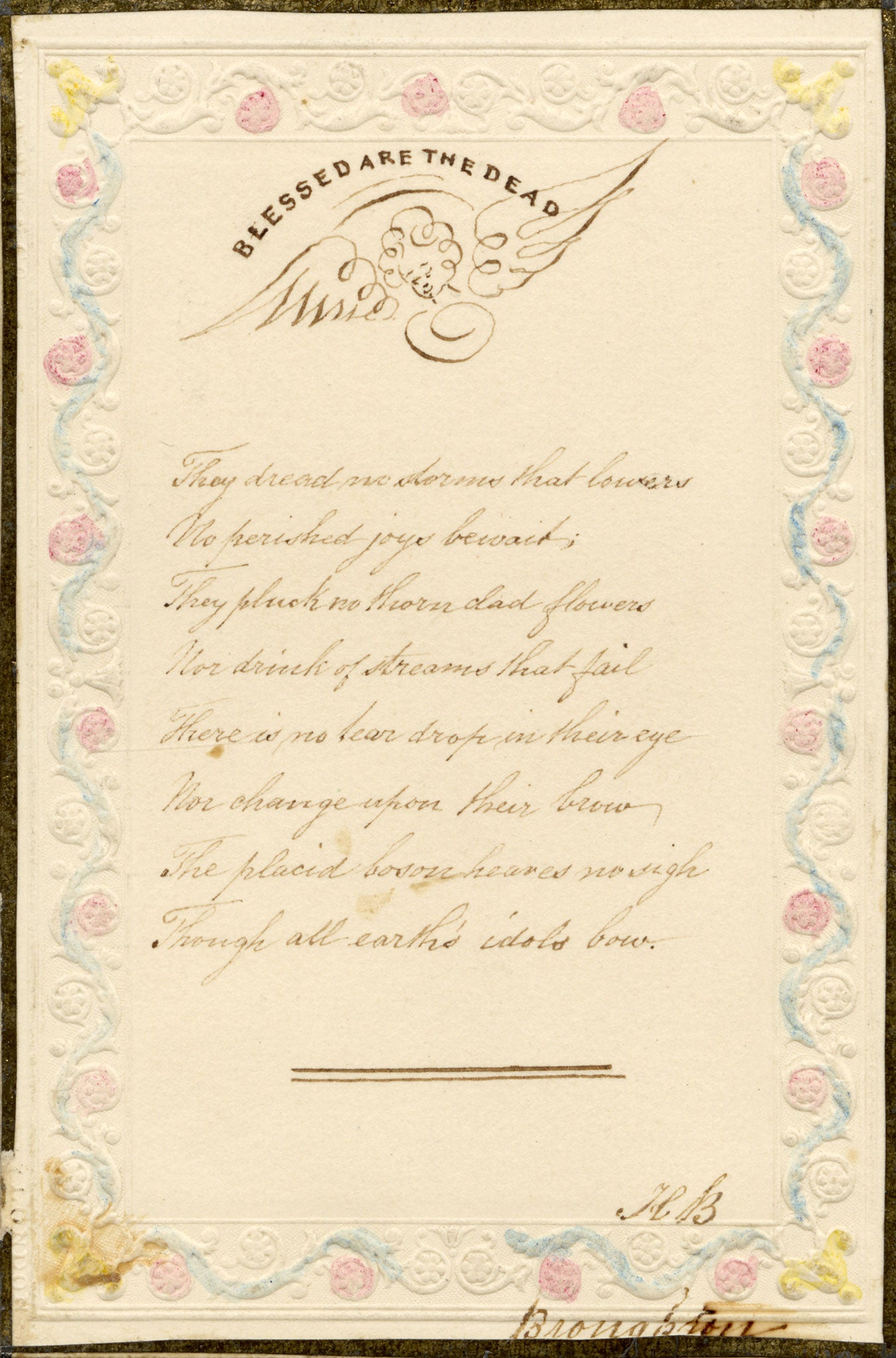 H.B., Mid-19th-century Hand-written Miniature Poem 'Blessed are the Dead'