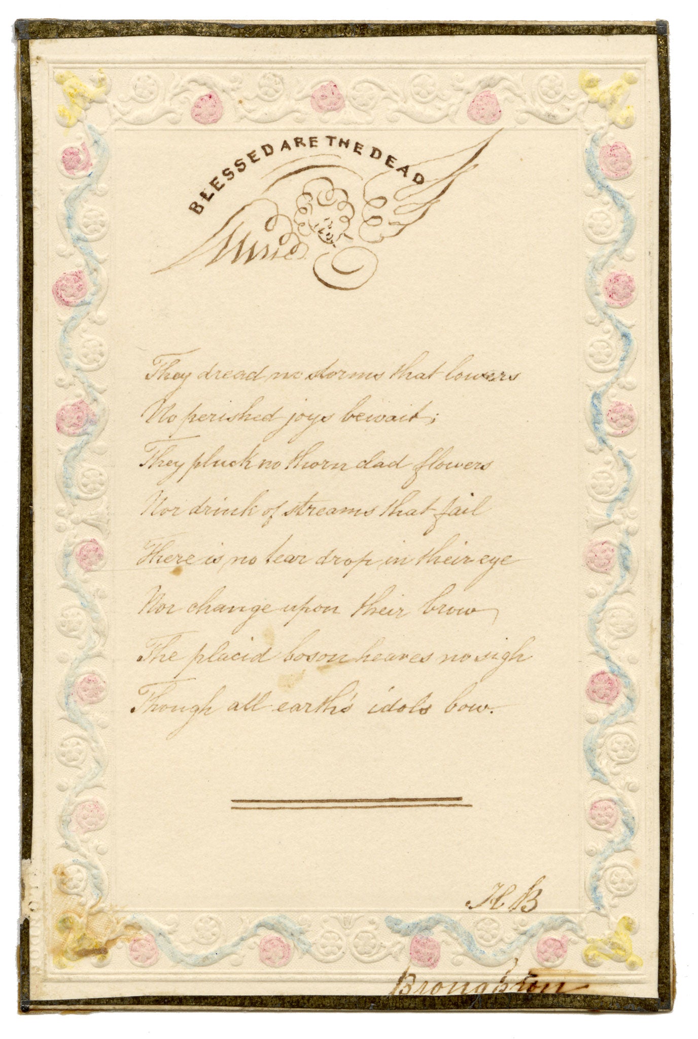 H.B., Mid-19th-century Hand-written Miniature Poem 'Blessed are the Dead'