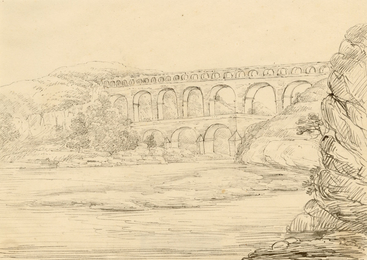 Pont du Gard, France – Original early 19th-century pen & ink drawing