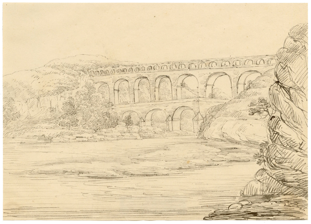Pont du Gard, France – Original early 19th-century pen & ink drawing