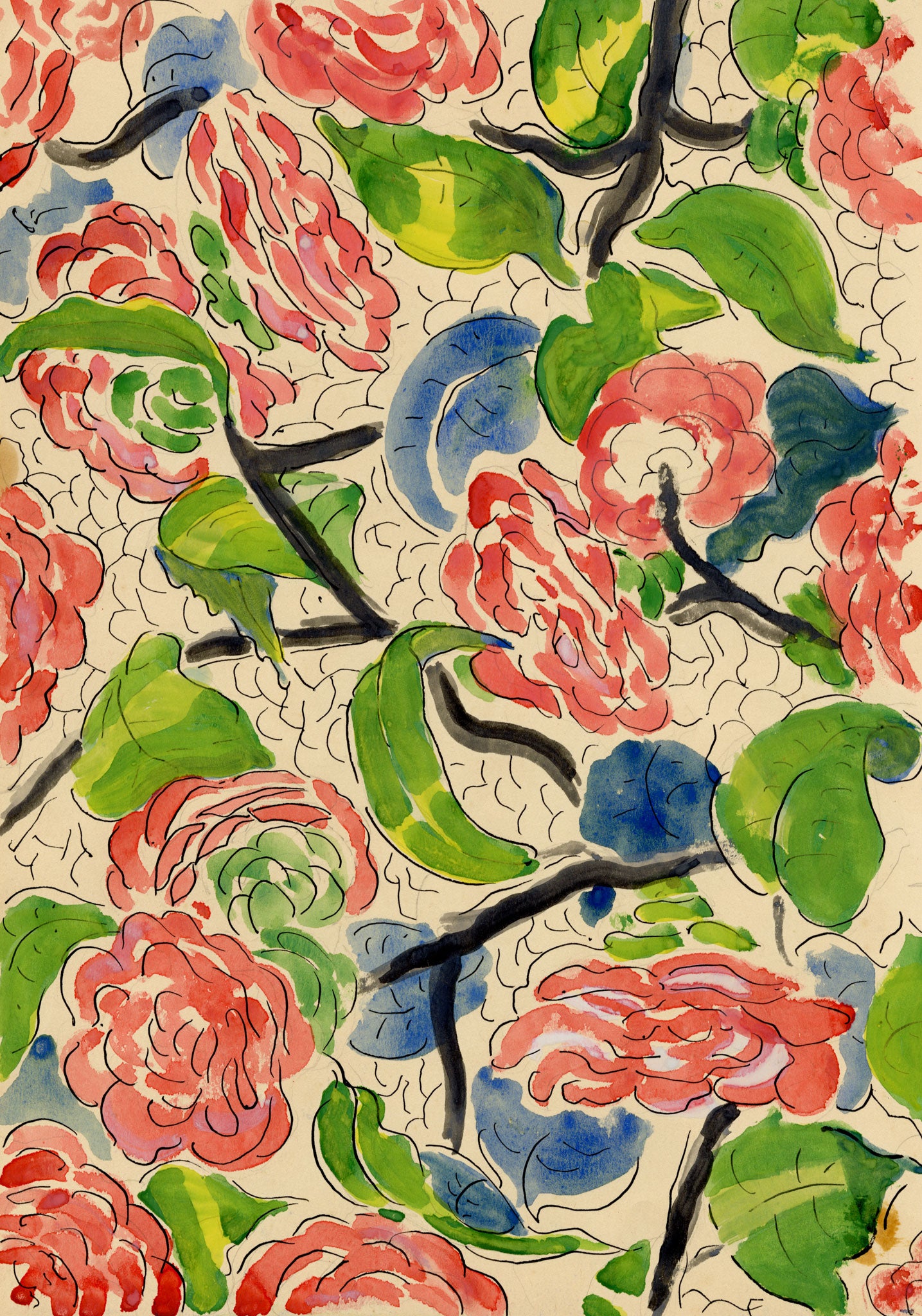 Jean Mary Ogilvie, Vintage Floral Pattern Design – 1930s gouache painting