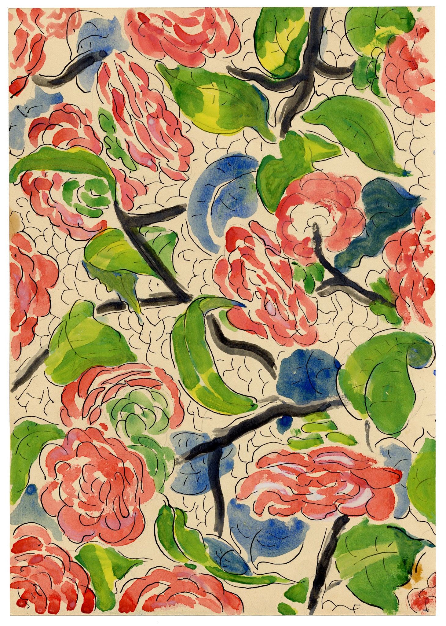 Jean Mary Ogilvie, Vintage Floral Pattern Design – 1930s gouache painting