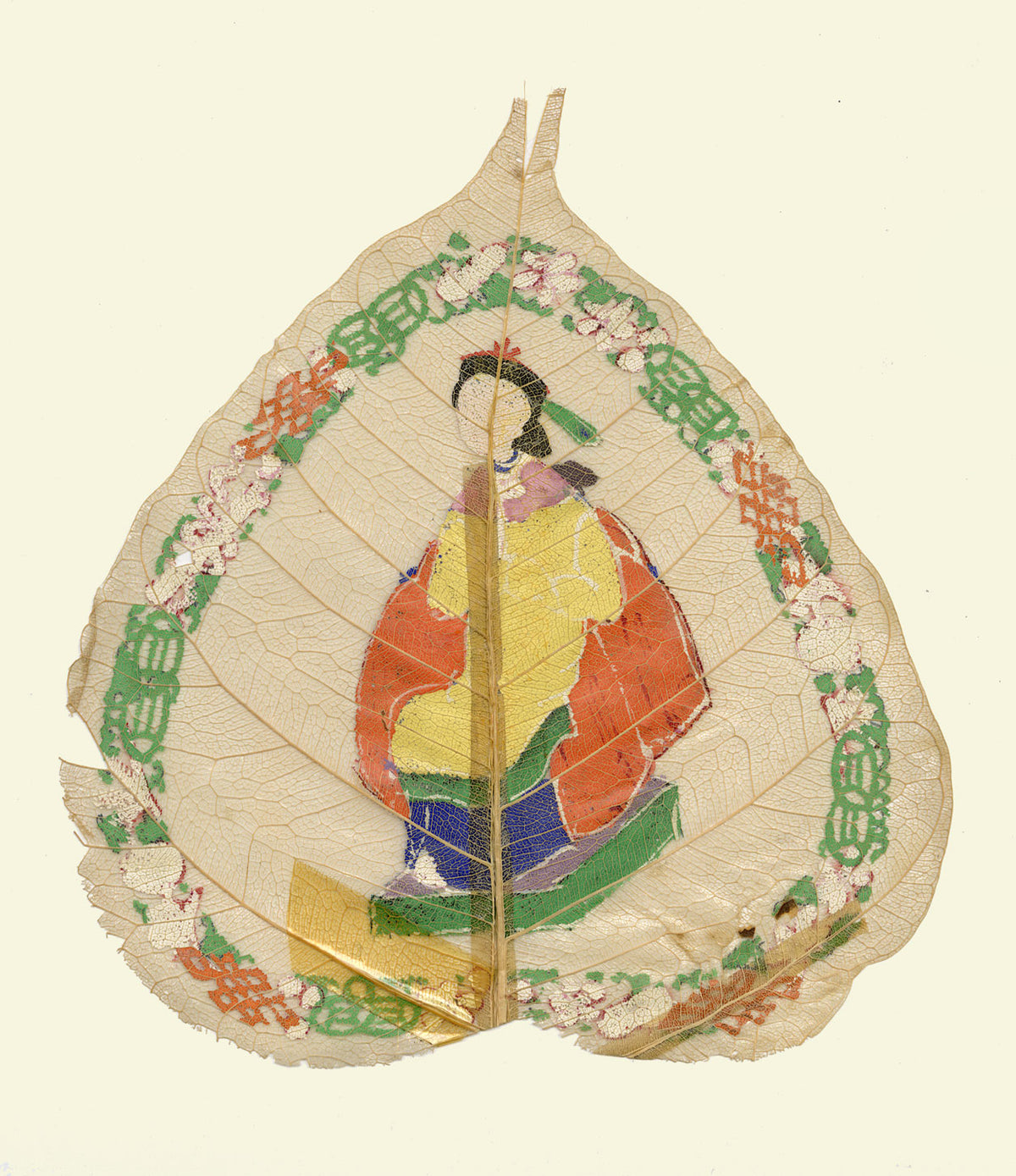 Antica pittura cinese su foglia di peepal del XIX secolo – Imperatrice della dinastia Qing