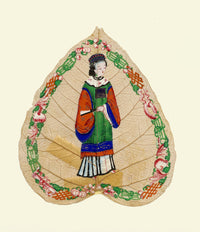 Dipinto antico cinese su foglia di peepal del XIX secolo – Nobildonna della dinastia Qing